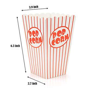 Bekith 100 Pack Paper Open-Top Popcorn Box, Popcorn Containers Striped Red and White, Great for Movie Theater Carnival Party