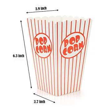 Bekith 100 Pack Paper Open-Top Popcorn Box, Popcorn Containers Striped Red and White, Great for Movie Theater Carnival Party