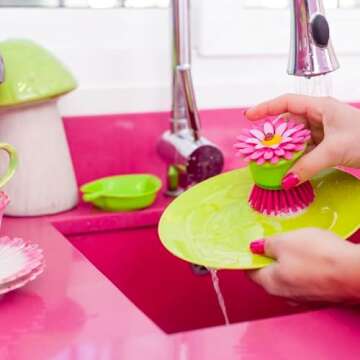 Vigar Flower Palm Dish Scrub Brush with Holder, Perfect Kitchen Brushes for Dishes, Sink Brush and C...