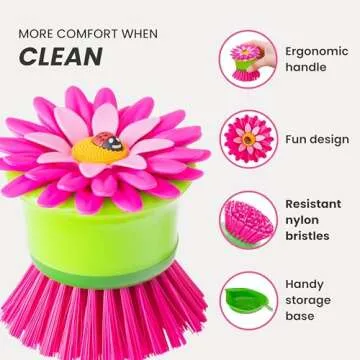 Vigar Flower Palm Dish Scrub Brush with Holder