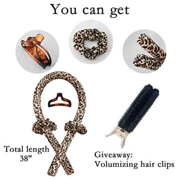 Curling Curlers Rod Headband for Women, No Heat Rollers Curl Curls with Hair Clips Scrunchie, Rods Silicone Big Soft Silk Foam Leopard Curler Ribbon Sleep in Flexirod Twist