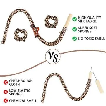 Curling Curlers Rod Headband for Women, No Heat Rollers Curl Curls with Hair Clips Scrunchie, Rods Silicone Big Soft Silk Foam Leopard Curler Ribbon Sleep in Flexirod Twist