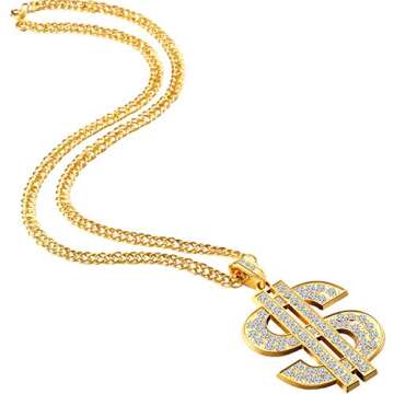6 Pieces Gold Plated Chain Dollar Necklace for Men with Dollar Sign Pendant Necklace, Hip Hop Dollar...