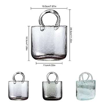 IUIBMI Glass Bag Vase for Flowers, Hand Blown Clear Purse Vase with Bubbles in It, Clear Glass Vase ...