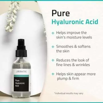 YEOUTH Pure Hyaluronic Acid Serum for Face 100% for Dry & Dull Skin, Hydrating Hyaluronic Face Serum for Women & Men, For All Skin Types 2oz