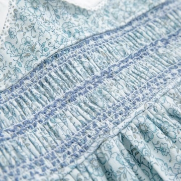 Curipeer Little Girls Summer Floral Dress Handmade Smocking Short Sleeve Summer Beach Dress Blue 12M