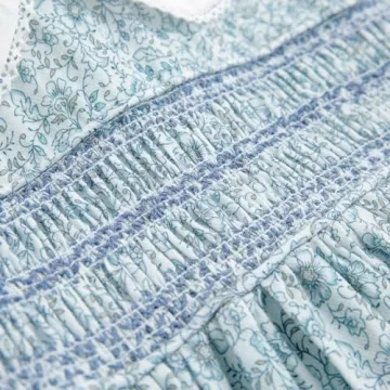 Curipeer Little Girls Summer Floral Dress Handmade Smocking Short Sleeve Summer Beach Dress Blue 12M