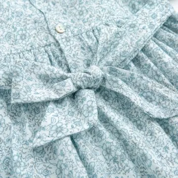 Curipeer Little Girls Summer Floral Dress Handmade Smocking Short Sleeve Summer Beach Dress Blue 12M