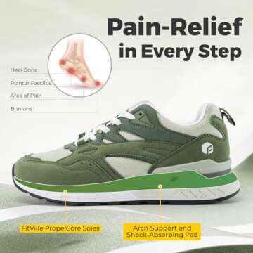 FitVille Women's Extra Wide Walking Shoes Women Wide Width Sneakers for Women for Flat Foot Plantar- Rebound Core V9 (9 Wide, Olive Green)