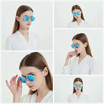 CONRAD RONTGEN Retro Round Sunglasses for Women Men Double Bridge UV400 Protection Gold Frame Ice Blue Lens