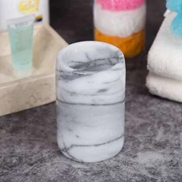 Luxury Hand-Carved Natural Marble Toothbrush & Makeup Brush Holder – Heavy-Duty Taiwan Yushan Ston...