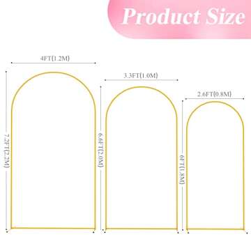 Wokceer Wedding Arch Backdrop Stand 7.2FT, 6.6FT, 6FT Set of 3 Gold Metal Arch Backdrop Stand for We...