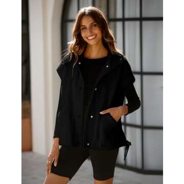 VAOYIU Women's Fleece Vest Casual Sleeveless Oversized Sherpa Jacket Button Down Vests Outerwear wit...