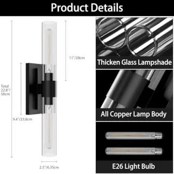 YUYI Black Wall Sconces - Elegant Indoor Lighting with Glass Shade