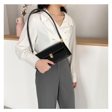 Women Black Shoulder Bags Vintage Handbag Retro Classic Small Purse 90s Buckle Closure