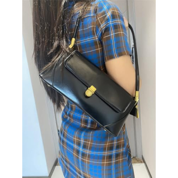 Women Black Shoulder Bags Vintage Handbag Retro Classic Small Purse 90s Buckle Closure
