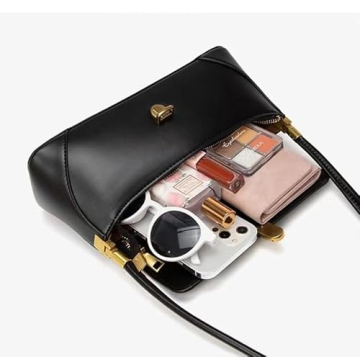 Women Black Shoulder Bags Vintage Handbag Retro Classic Small Purse 90s Buckle Closure