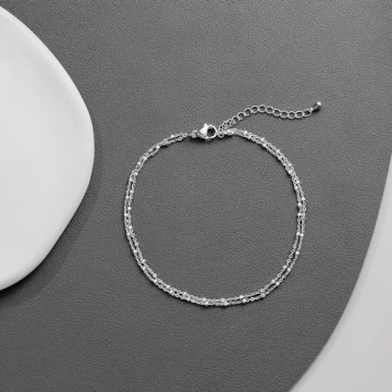LEXODY Silver/Gold Anklets for Women, Sterling Silver Evil Eye Ankle Bracelets for Women Trendy Dainty Waterproof Anklets Set Adjustable Layered Anklet Bracelets for Women Silver Jewelry Gift