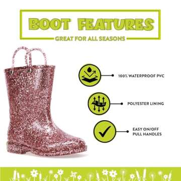 Western Chief Girl's Glitter Waterproof Rain Boot, Rose Gold, 9 Toddler