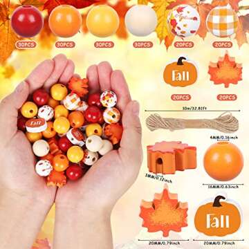 Whaline 200Pcs Fall Wooden Beads Thanksgiving Rustic Farmhouse Wood Beads Autumn Maple Leaves Pumpki...