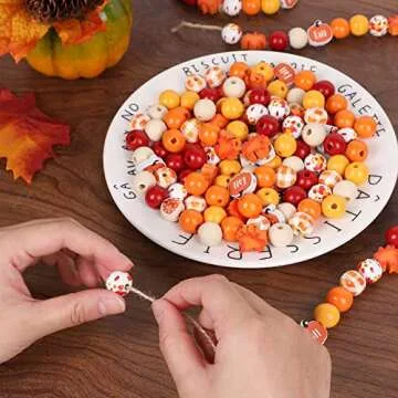 Whaline 200Pcs Fall Wooden Beads for DIY Craft Projects