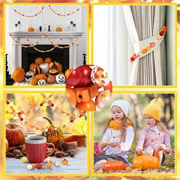 Whaline 200Pcs Fall Wooden Beads for DIY Craft Projects