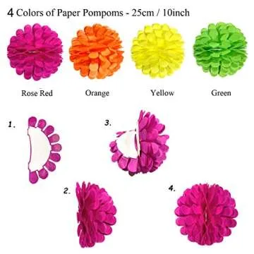 ZERODECO Fiesta Party Supplies, Multicolor Picado Banner Fiesta Cactus Avocado Foil Balloons Paper Fan Pompoms Bunting Banner for Fiesta Mexican Cinco De Mayo Frida Kahlo Party Decorations