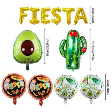 ZERODECO Fiesta Party Supplies, Multicolor Picado Banner Fiesta Cactus Avocado Foil Balloons Paper Fan Pompoms Bunting Banner for Fiesta Mexican Cinco De Mayo Frida Kahlo Party Decorations