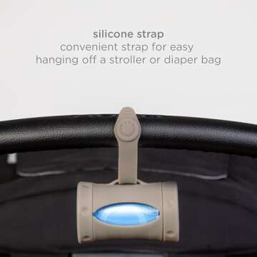 Ubbi Retractable On-the-Go Bag Dispenser for Baby Travel, Diaper Bag Accessory Must Have for Newborns, Helpful Baby Accessory, Taupe