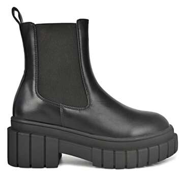 READYSALTED Women's Ankle Low Heel Platform Chunky Sole chelsea Slip On Boots(HONGO1-BK,US7)