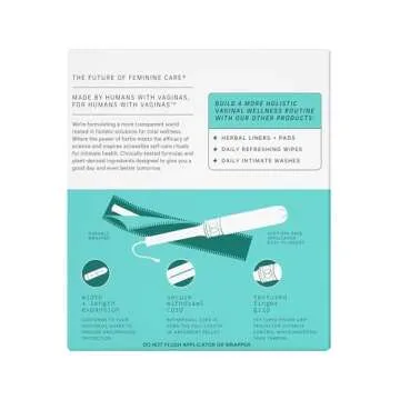 The Honey Pot Company - Super Absorbency - 100% Organic Tampons w/Bio Plastic Applicator - Feminine Care – Natural, Plant-Based - Unscented - 18 Count