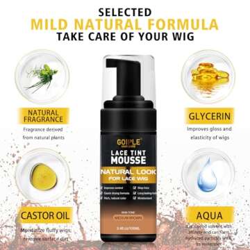 Lace Tint Hair Mousse for Women's Wigs, Toupees, and Hairpieces - 3.4 fl oz Natural Finishing Color Foam Tint With Hair Wax Stick (Medium Brown)