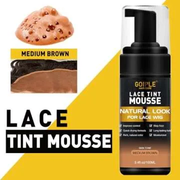Lace Tint Hair Mousse for Women's Wigs, Toupees, and Hairpieces - 3.4 fl oz Natural Finishing Color Foam Tint With Hair Wax Stick (Medium Brown)