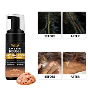 Lace Tint Hair Mousse for Women's Wigs, Toupees, and Hairpieces - 3.4 fl oz Natural Finishing Color Foam Tint With Hair Wax Stick (Medium Brown)