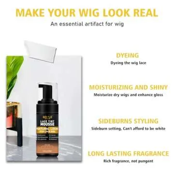 Lace Tint Hair Mousse for Women's Wigs, Toupees, and Hairpieces - 3.4 fl oz Natural Finishing Color Foam Tint With Hair Wax Stick (Medium Brown)