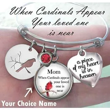 Your Choice Name, When A Cardinal Appears Your Loved One Is Near, Memorial Bangle Bracelet, Grief Relief, Sympathy Bereavement Gift, A Piece of My Heart Is In Heaven, Teens, Small, Medium or Large