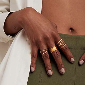 GNIRTSI Gold Plain Band Ring for Women Twisted 14K Gold Plated Minimalist Stack Wide Irregular Finge...