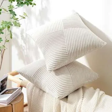 Topfinel Cream White Decorative Neutral Throw Pillow Covers 18x18 Inch for Couch Sofa Bed, Soft Corduroy Striped Patchwork Windmill Textured Square Cushion Covers Set of 2 Spring Boho Home Decor