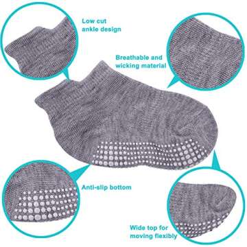 Duufin 16 Pairs Non Skid Toddler Socks Ankle Toddler Grip Socks Kid Gripper Socks for Toddler Boys Girls, 6-12 Months