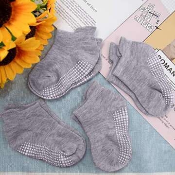 Duufin 16 Pairs Non Skid Toddler Socks Ankle Toddler Grip Socks Kid Gripper Socks for Toddler Boys Girls, 6-12 Months