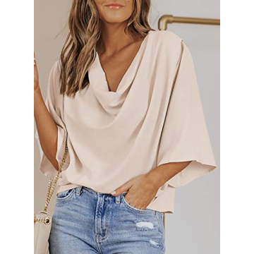 Stylish Beige Pink Cowl Neck Blouse for Women