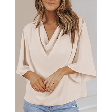 Stylish Beige Pink Cowl Neck Blouse for Women