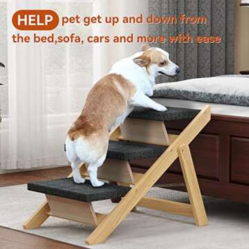 RunLexi Pet Stairs/Steps, Medium Dogs Steps for High Beds, Sofa, Couch, Car, 2-in-1 Foldable Wood Do...