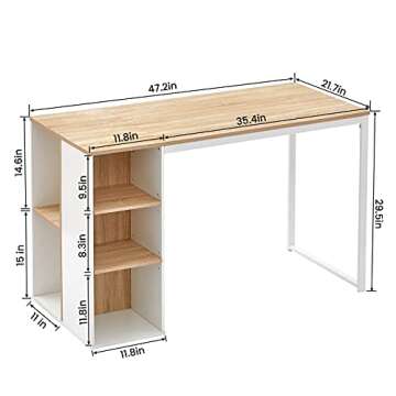 Computer Desk with Storage Shelves 47” White Office Desk with Drawers Small Kids Writing Desk Student Study Table Modern Wood Pc Laptop Gaming Desk for Home Work, Splicing Oak with Metal Legs