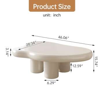 GraceNook Small Coffee Table,Cream White Round Edge Coffee Table, Cute Cloud-Shape Coffee Table, Coffee Table with 4 Short Legs,Funky Contemporary Living Room Low Coffee Table for Sitting on The Floor