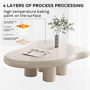 GraceNook Small Coffee Table,Cream White Round Edge Coffee Table, Cute Cloud-Shape Coffee Table, Coffee Table with 4 Short Legs,Funky Contemporary Living Room Low Coffee Table for Sitting on The Floor