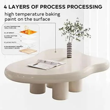 GraceNook Small Coffee Table,Cream White Round Edge Coffee Table, Cute Cloud-Shape Coffee Table, Coffee Table with 4 Short Legs,Funky Contemporary Living Room Low Coffee Table for Sitting on The Floor