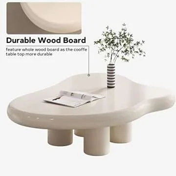 GraceNook Small Coffee Table,Cream White Round Edge Coffee Table, Cute Cloud-Shape Coffee Table, Coffee Table with 4 Short Legs,Funky Contemporary Living Room Low Coffee Table for Sitting on The Floor