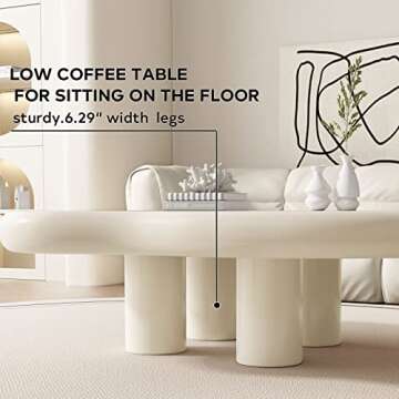 GraceNook Small Coffee Table,Cream White Round Edge Coffee Table, Cute Cloud-Shape Coffee Table, Coffee Table with 4 Short Legs,Funky Contemporary Living Room Low Coffee Table for Sitting on The Floor