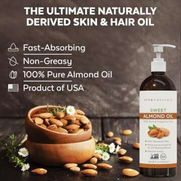 Sweet Almond Oil for Skin - Body Oil, Hair Moisturizer and Relaxing Massage and Oil, Carrier Oil for Essential Oils Mixing, Non-Greasy Pure Sweet Almond Oil for Hair and Skin, 16 fl oz
